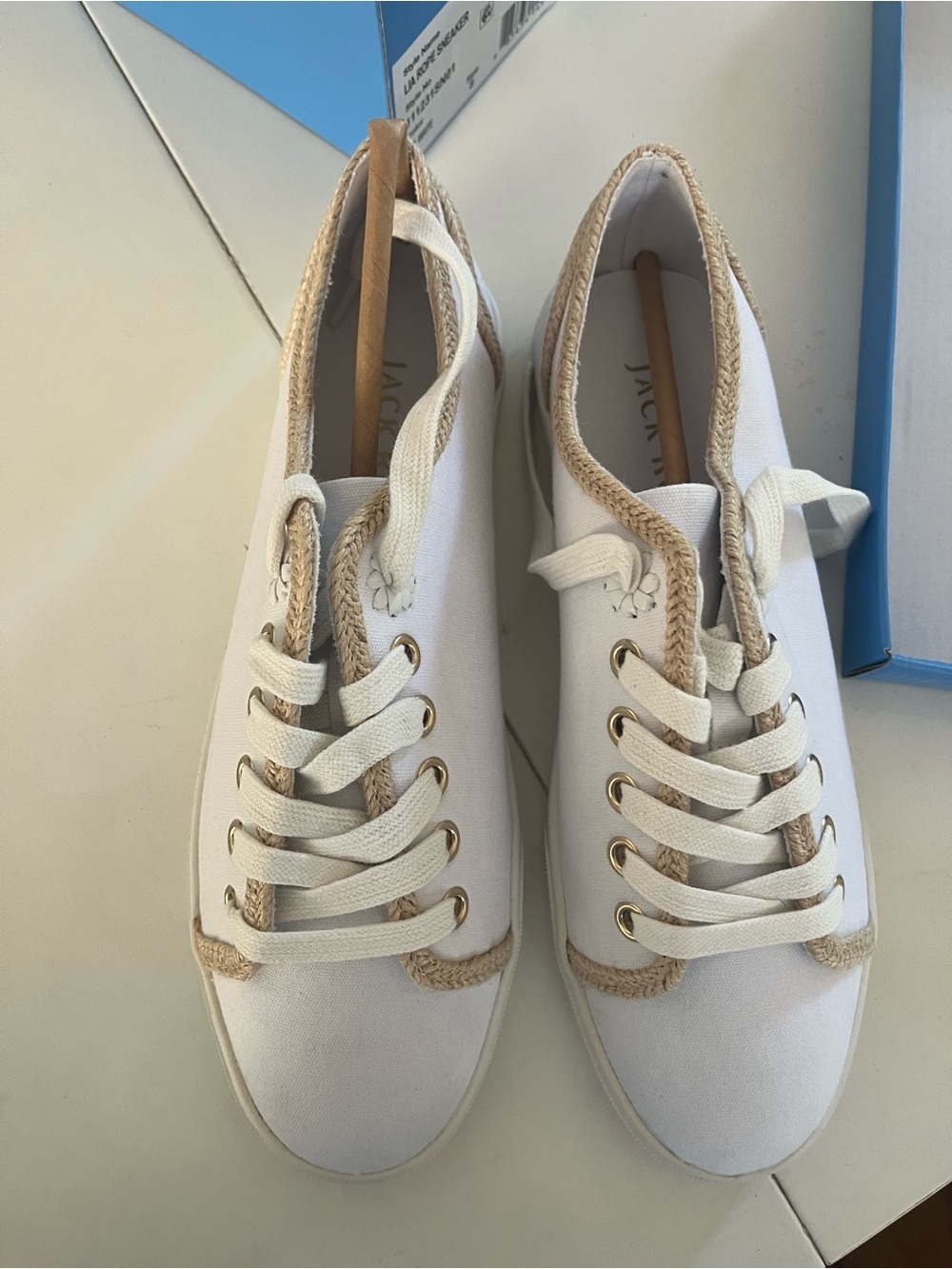 Jack Rogers Lia Rope White Canvas Sneakers with Natural Trim